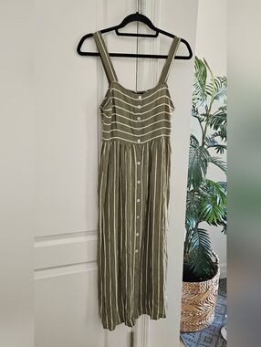 Forever 21 Olive Green & White Striped  Dress